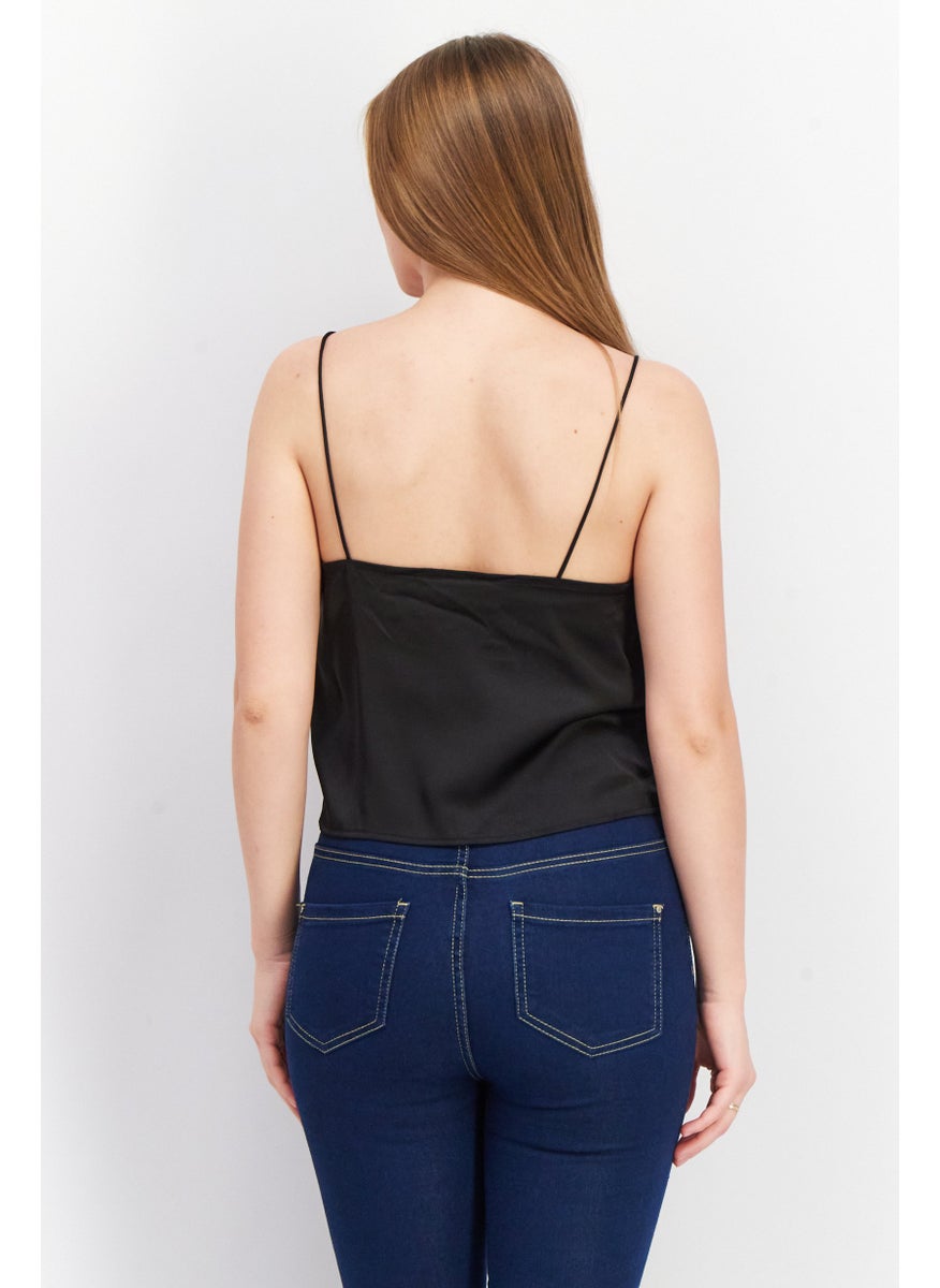 Don't Call Me Jennyfer - Women V-Neck Sleeveless Plain Camisole Top, Black - Image 1