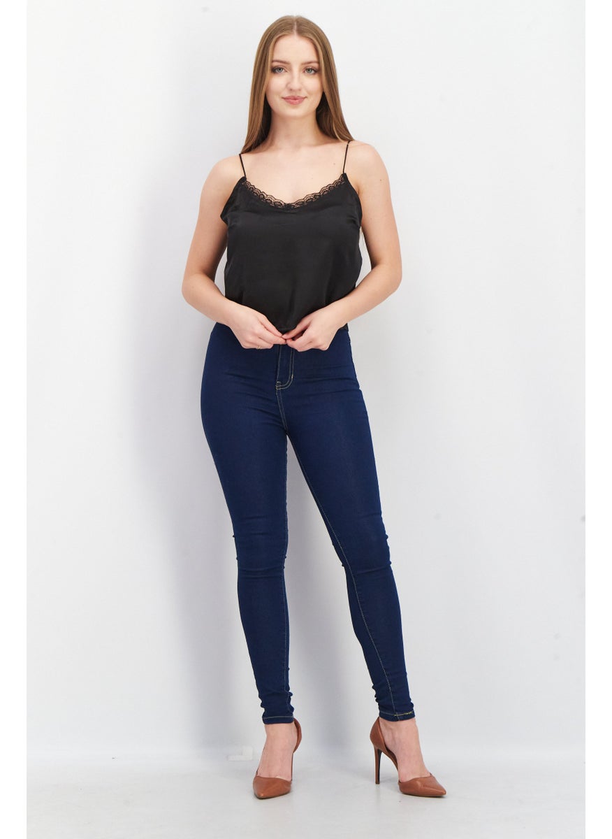 Don't Call Me Jennyfer - Women V-Neck Sleeveless Plain Camisole Top, Black - Image 1