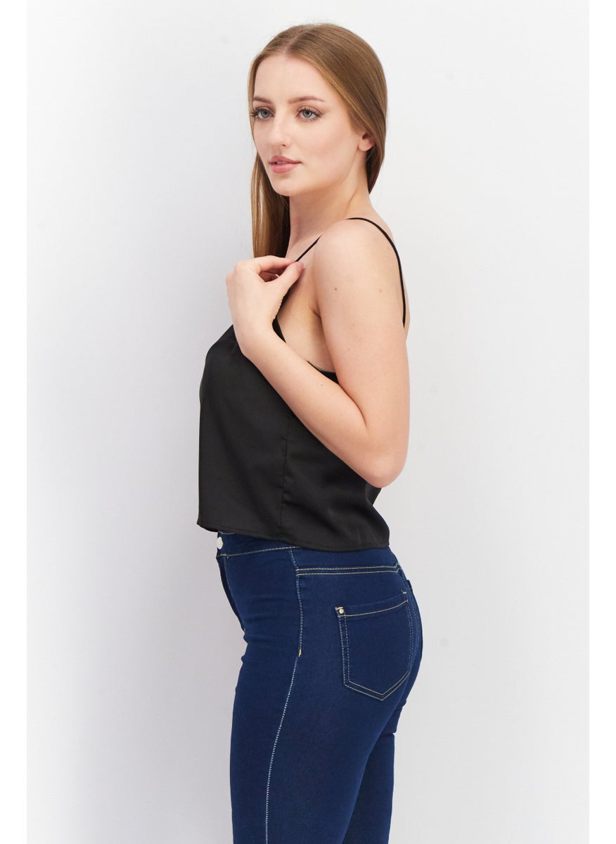 Don't Call Me Jennyfer - Women V-Neck Sleeveless Plain Camisole Top, Black - Image 1