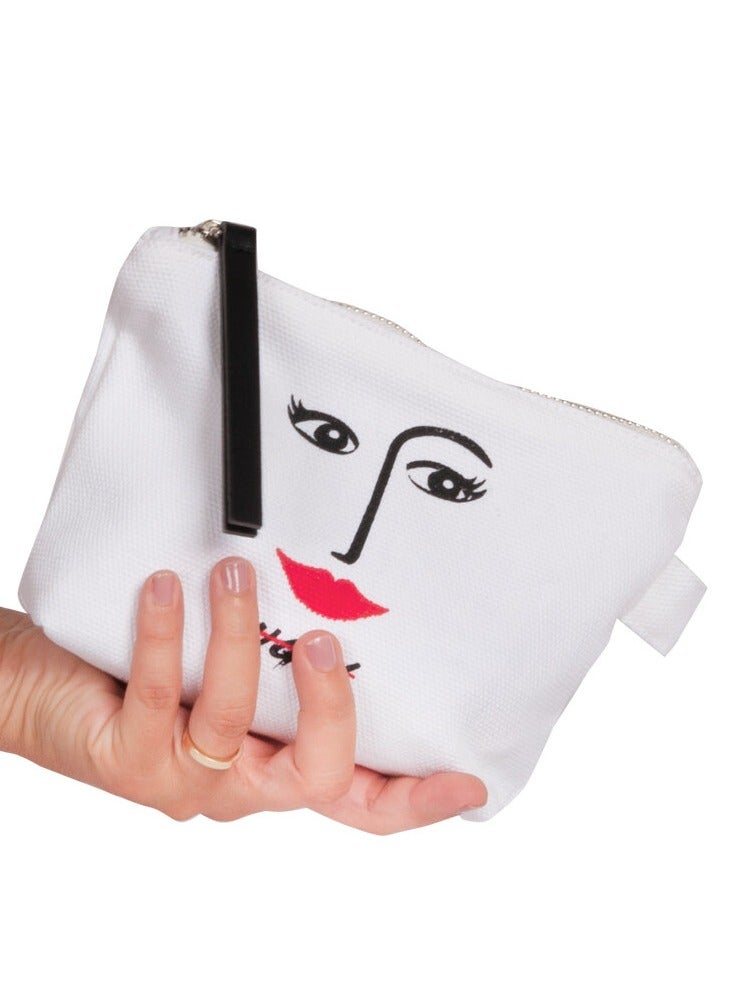 Biggdesign Faces MakeUp Bag Polyester Fabric 7.87 x 5.90 in 20x15 cm White Color - Image 1
