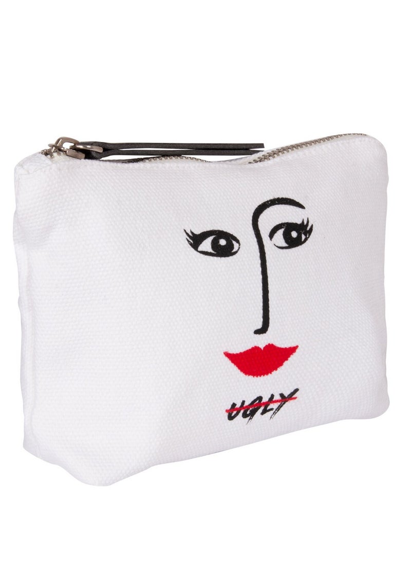 Biggdesign Faces MakeUp Bag Polyester Fabric 7.87 x 5.90 in 20x15 cm White Color - Image 3