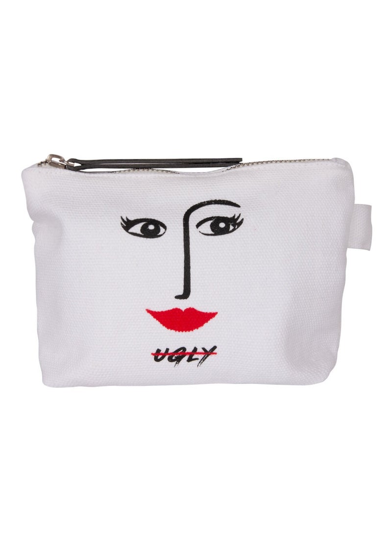 Biggdesign Faces MakeUp Bag Polyester Fabric 7.87 x 5.90 in 20x15 cm White Color - Image 2