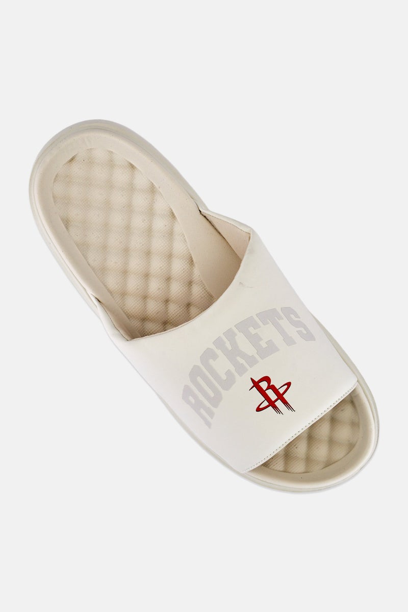 ISlide Men Houston Rockets Tonal Pop Slip On Slides, Off White - Image 4