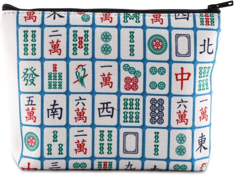 PXTIDY Lucky Mahjong Tiles Makeup Bag Mahjong Board Game Storage Bag for Mahjong Lover Mahjong Player Survival Kit Zipper Pouch