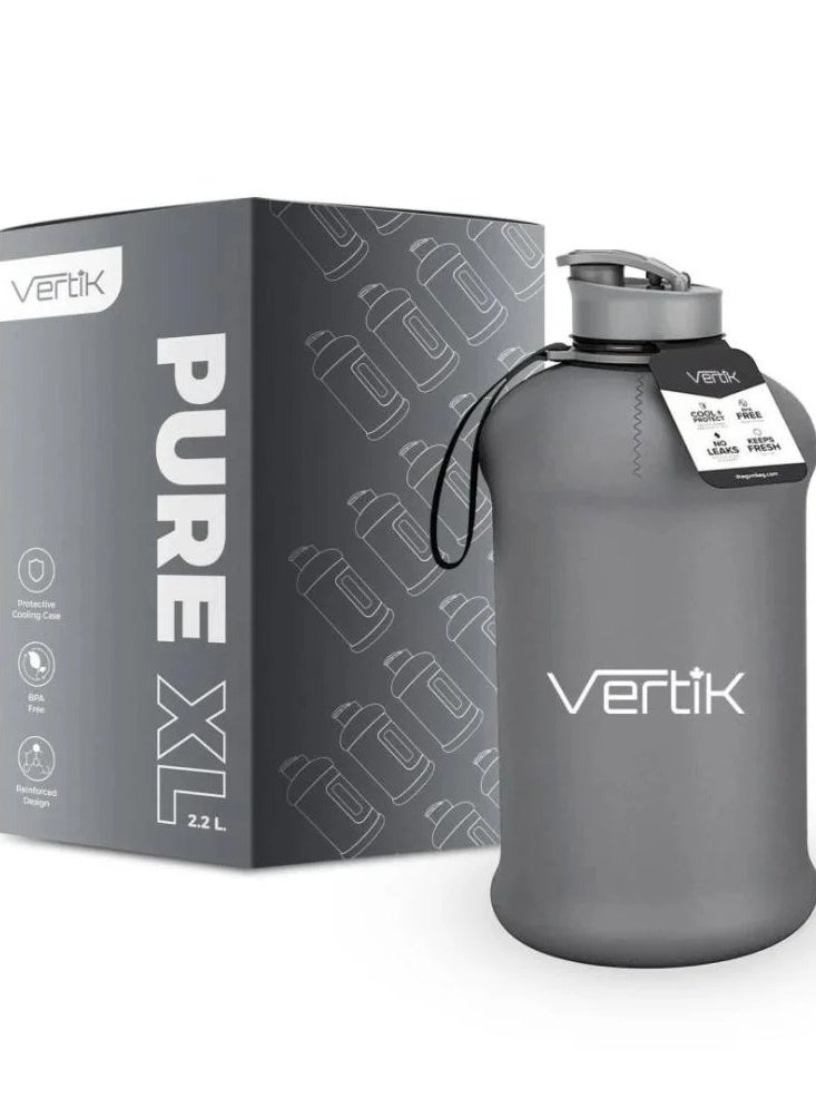 Vertik - VERTIK 2.2L Sports Water Bottle | Half Gallon | Hydro Jug Large Reusable Bottles | Eco Friendly BPA Free Plastic Leak Proof - Grey - Image 1