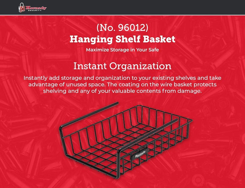 Hornady Hanging Shelf Document Basket, 96012 - Coated Wire Basket Maximizes Storage for Documents, Gun Accessories, & Ammo - Easy Access Under Shelf Storage for Gun Safes - Holds Up to 40 Pounds - Image 2