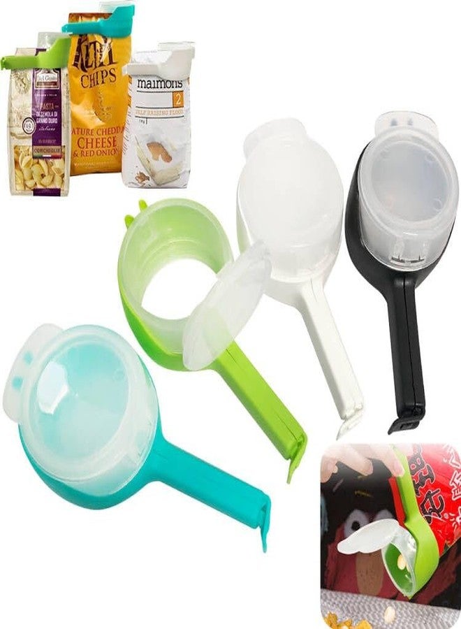 مجموعة مشابك أكياس SORNEICDR مكونة من 4 قطع مع صنبور صب، مشابك إغلاق وصب الأكياس، مشابك للوجبات الخفيفة، مشابك إغلاق أكياس تخزين الطعام، مشابك بلاستيكية متينة لتخزين الطعام (دائرية، مقاس واحد) - Image 1