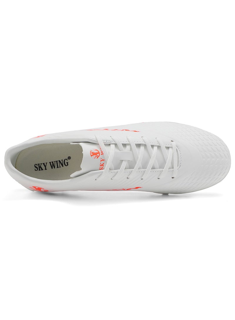 SKY WING Men And Women Soccer Shoes Adults IC or IN Flat Sole Sport Shoes Flexible Athletic Outdoor Cleats Lace Up Light Weight Training Football Shoes White - Image 5