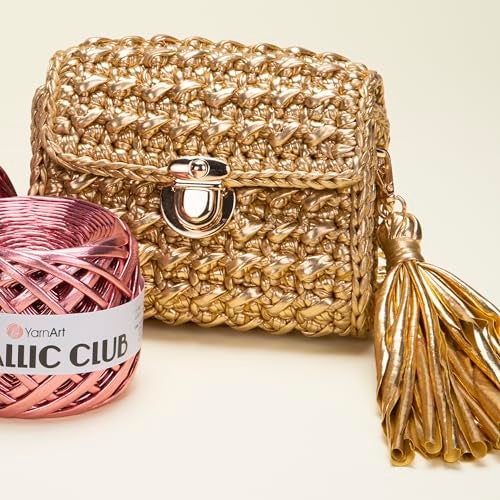 YarnArt Metallic Club Super Bulky T-Shirt Yarn - 100% Polyester, 6.35 oz / 180 gr, 60 yrds / 55 Meters - Shiny Colors for Handbags, Rugs, Chic Night Bags, Crochet (8108) - Image 4
