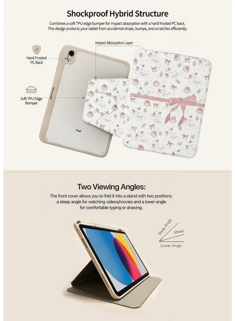 حافظة Bowknot Cat & Cake لجهاز iPad من الجيل الحادي عشر (2025) / الجيل العاشر (2022) مقاس 10.9 بوصة - غطاء ذكي لطيف بنمط وردي كاواي مع ظهر شفاف، غلاف واقي مقاوم للصدمات للفتيات والمراهقات - Image 3