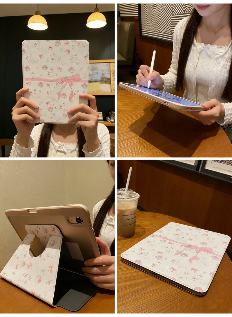 حافظة Bowknot Cat & Cake لجهاز iPad من الجيل الحادي عشر (2025) / الجيل العاشر (2022) مقاس 10.9 بوصة - غطاء ذكي لطيف بنمط وردي كاواي مع ظهر شفاف، غلاف واقي مقاوم للصدمات للفتيات والمراهقات - Image 2