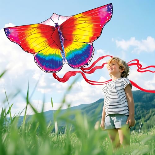 FejoHify Butterfly Kite Kids Adults Easy to Fly Assemble Ages 48 812 Single line String Handle 210t Ripstop Nylon Fabric Beach Park Outdoor Activities Watercolor - Image 3