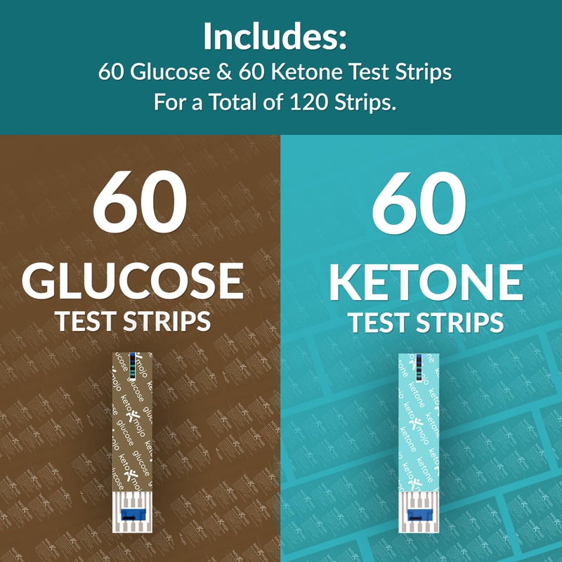 KETO-MOJO Blood Glucose and Ketone Test Strips Combo Pack | 60 Glucose + 60 Ketone Strips (120 Count) | for Use Only with GK+ Meter - Image 3