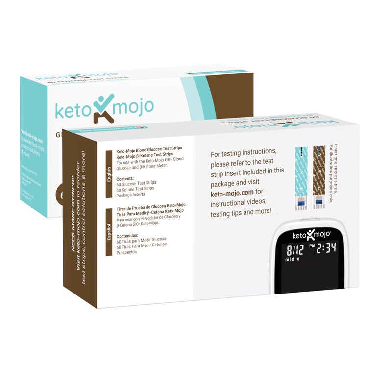 KETO-MOJO Blood Glucose and Ketone Test Strips Combo Pack | 60 Glucose + 60 Ketone Strips (120 Count) | for Use Only with GK+ Meter - Image 2