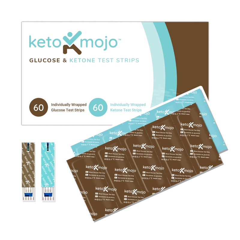 KETO-MOJO Blood Glucose and Ketone Test Strips Combo Pack | 60 Glucose + 60 Ketone Strips (120 Count) | for Use Only with GK+ Meter - Image 1