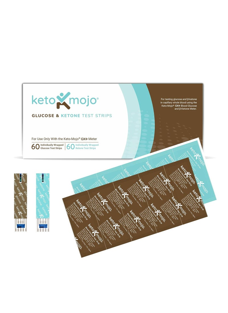Keto-Mojo Test Strip Combo Pack for Use Only with The New GK+ Meter 60 Blood Glucose + 60 Blood Ketone (120ct)  - Image 1