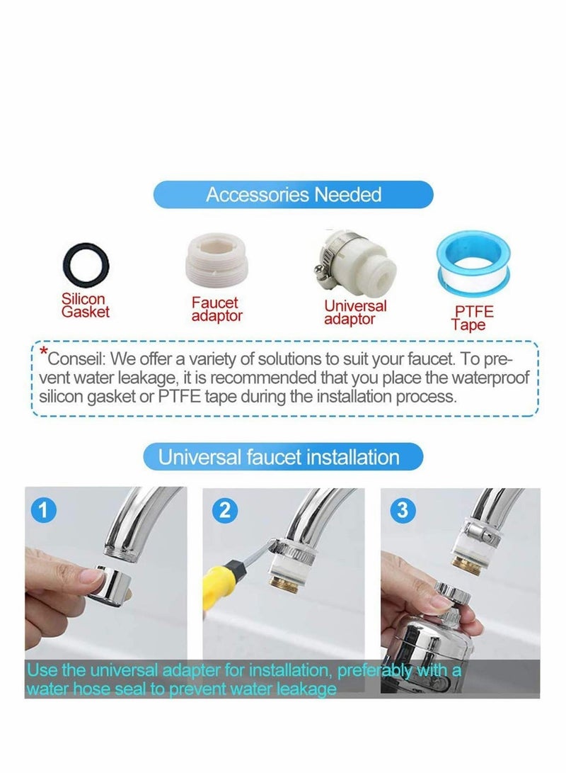 Excefore Kitchen Tap Head Water Saving 3 Gear Adjustable 360° Swivel Faucet Tap Aerator Splash Proof Faucet Nozzle Filter for Bathroom Kitchen Sink Spray Tap Attachment  - Image 2