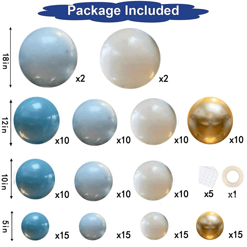 Zesliwy Dusty Blue Balloons Garland Kit, Fog Blue Royal Blue Pastel Blue Sand White Metallic Gold latex Balloons for Bridal Shower Wedding Anniversary Birthday Party Decorations Supplies - Image 2