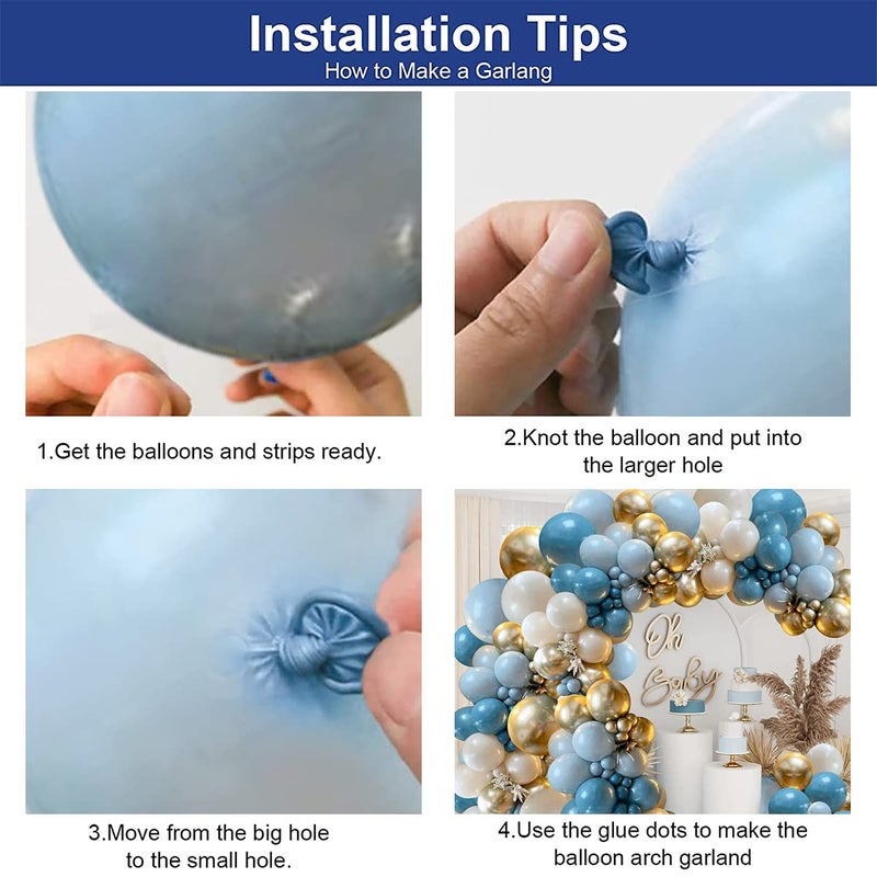 Zesliwy Dusty Blue Balloons Garland Kit, Fog Blue Royal Blue Pastel Blue Sand White Metallic Gold latex Balloons for Bridal Shower Wedding Anniversary Birthday Party Decorations Supplies - Image 3