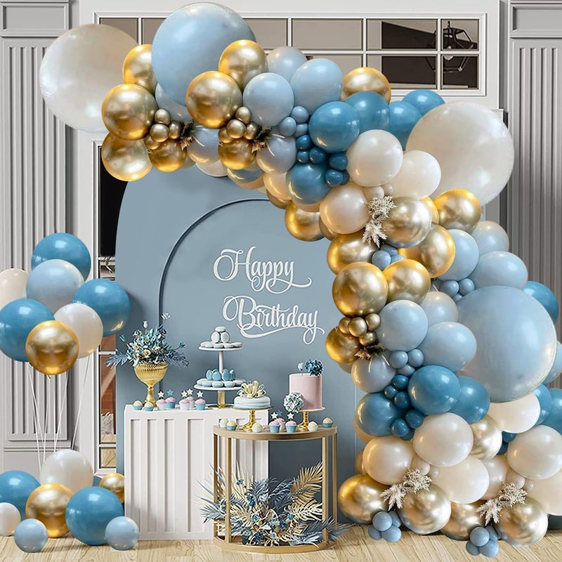 Zesliwy Dusty Blue Balloons Garland Kit, Fog Blue Royal Blue Pastel Blue Sand White Metallic Gold latex Balloons for Bridal Shower Wedding Anniversary Birthday Party Decorations Supplies - Image 4