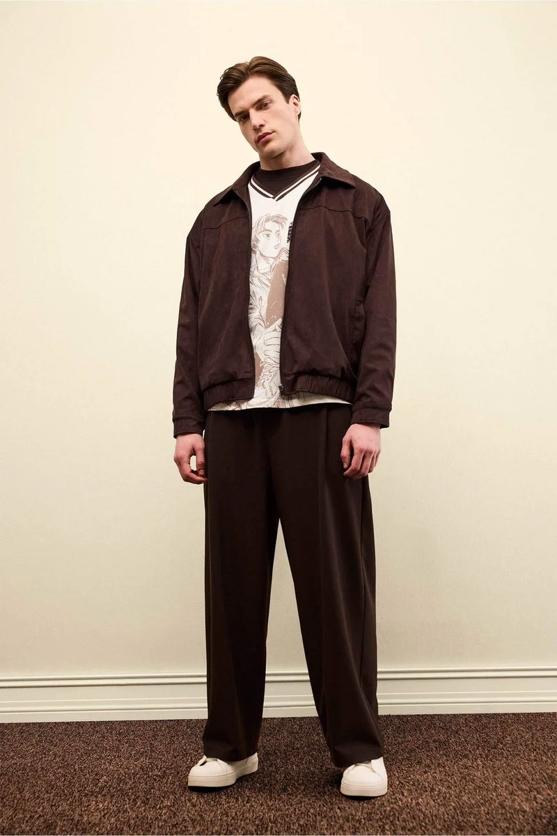 Barrel Fit Wide Straight Leg Trousers