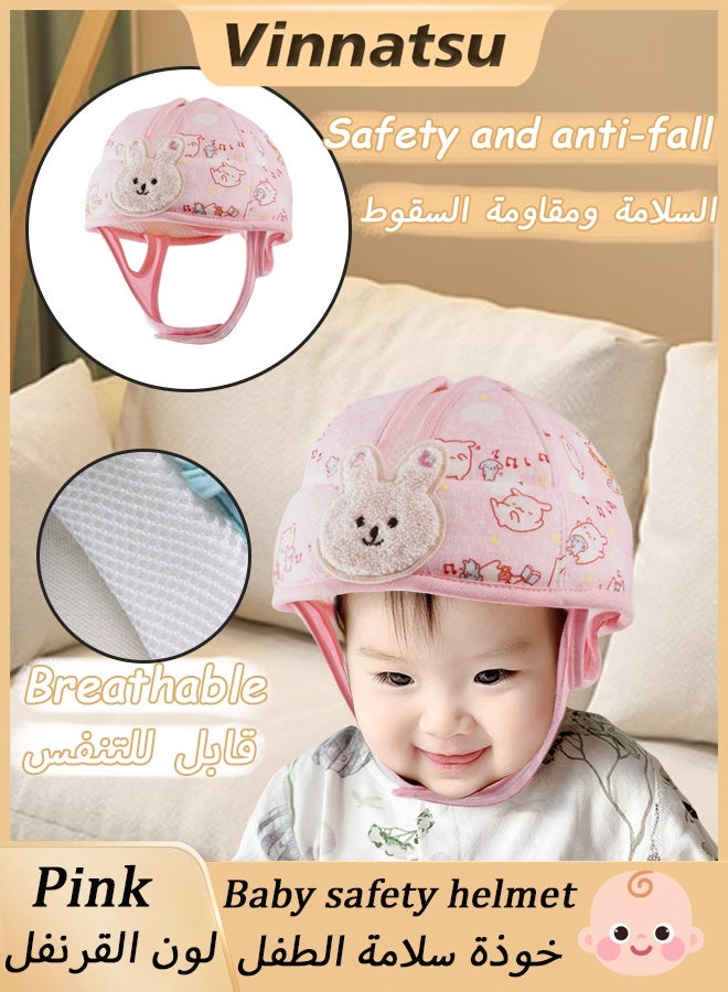 Vinnatsu Baby Safety Helmet Child Safety Helmet Baby Helmet Baby Head Toddler Protective Cap Protector Thickened and Breathable, Safe and Drop-proof Cute cartoon Cotton Adjustable Safety Helmet Suitable For Learning To Crawl And Walk Pink Bunny  - Image 1