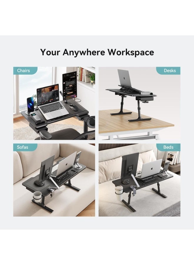 DROGO 2 in 1 SitNWork Multipurpose Foldable Laptop Table Tray Stand for Office Chair with Cup Holder, Angle & Height Adjustable | Portable Laptop Bed Tray Desk Stand with Mousepad & Bookstand Black - Image 5