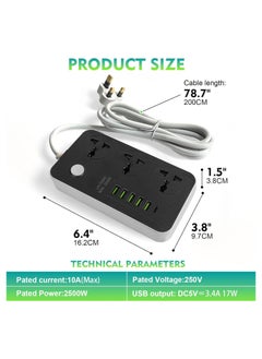Generic Extension Lead with USB Ports 3 Way Outlets, 6 USB Ports Surge Protection Power Strip UK Power Socket with 2 Meter Bold Extension Cord with Fuse and Shutter Power Strips Universal Socket  - Image 3