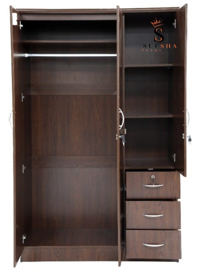 SULSHA - 3 Door Wooden Wardrobe Cabinet Cupboard Engineered Wood Perfect Modern Stylish Heavy Duty - Image 1