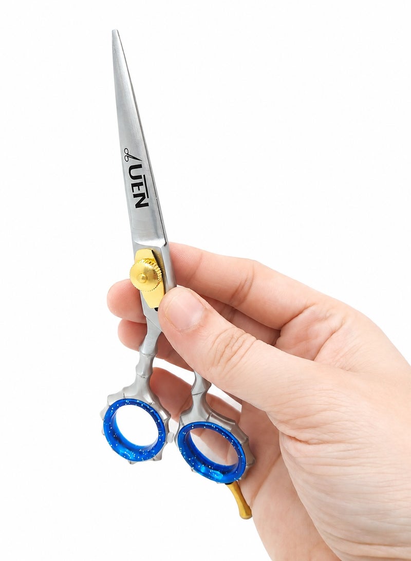 UEN Professional Hair Cutting Scissors 5.5 Inch – Japanese Stainless Steel Barber Shears, Razor Edge Hairdressing Scissors for Salon & Home Use, Hand-Sharpened Right-Hand Hair Shears, Ergonomic Design, Blue - Image 3