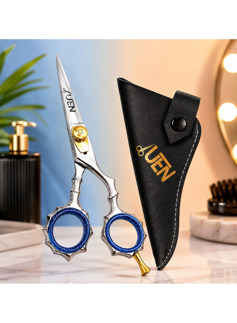 UEN Professional Hair Cutting Scissors 5.5 Inch – Japanese Stainless Steel Barber Shears, Razor Edge Hairdressing Scissors for Salon & Home Use, Hand-Sharpened Right-Hand Hair Shears, Ergonomic Design, Blue - Image 4