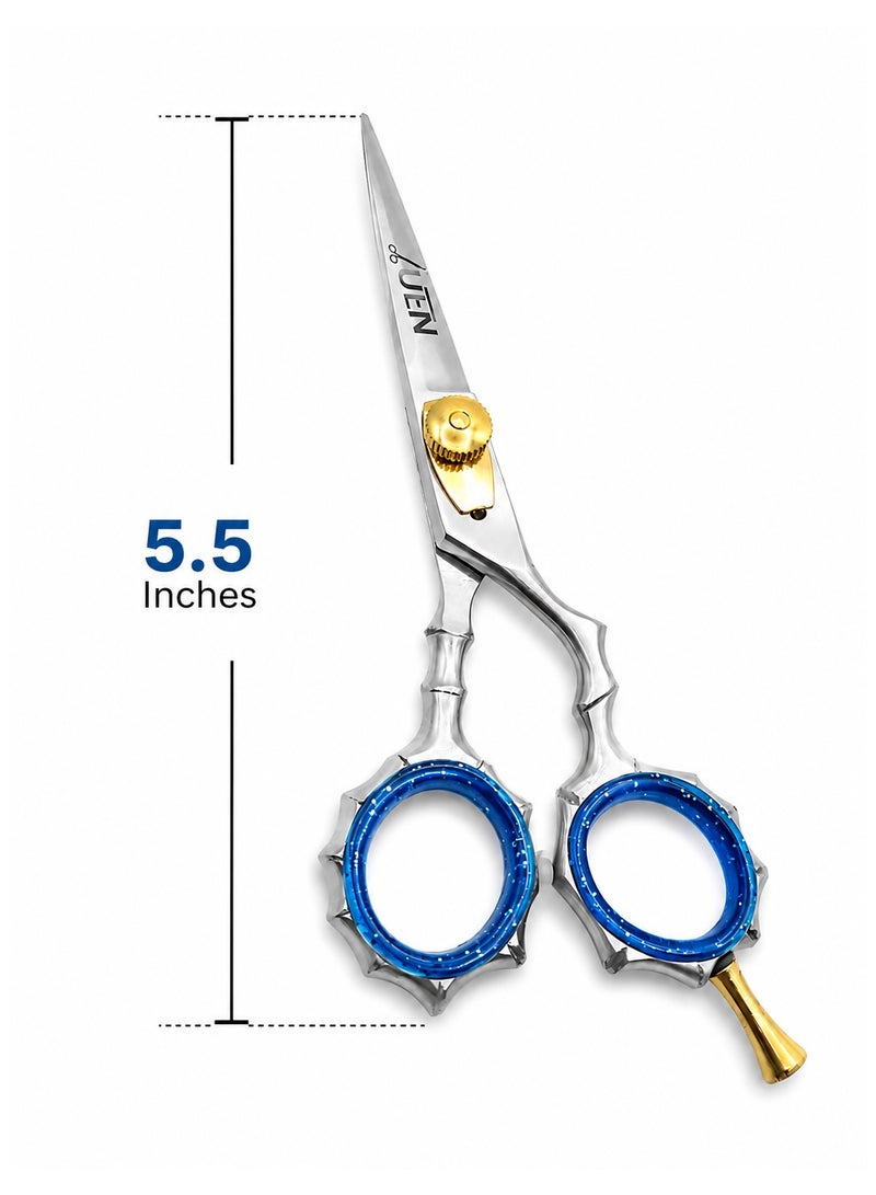 UEN Professional Hair Cutting Scissors 5.5 Inch – Japanese Stainless Steel Barber Shears, Razor Edge Hairdressing Scissors for Salon & Home Use, Hand-Sharpened Right-Hand Hair Shears, Ergonomic Design, Blue - Image 2