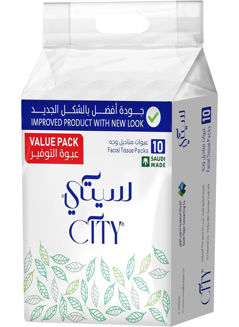 سيتي مناديل سيتي للوجه – طبقتان × 150 ورقة، 10 عبوات - Image 1