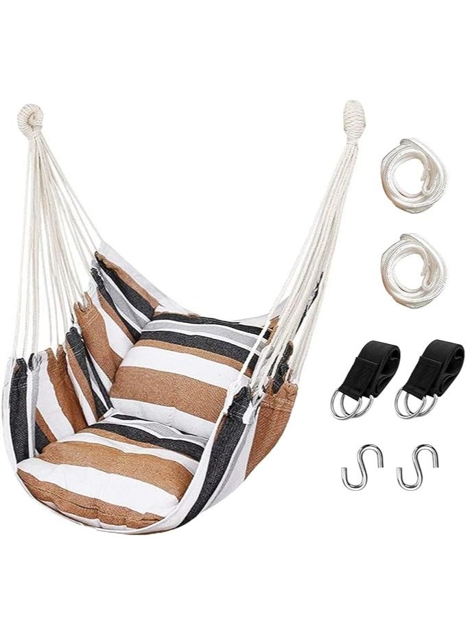 Arabest Hammock Chair Hanging Rope Swing, Max 300 Lbs Hanging Chair with Pocket & Durability Perfect for Outdoor, Home, Bedroom, Patio, Yard (Khaki)  - Image 1