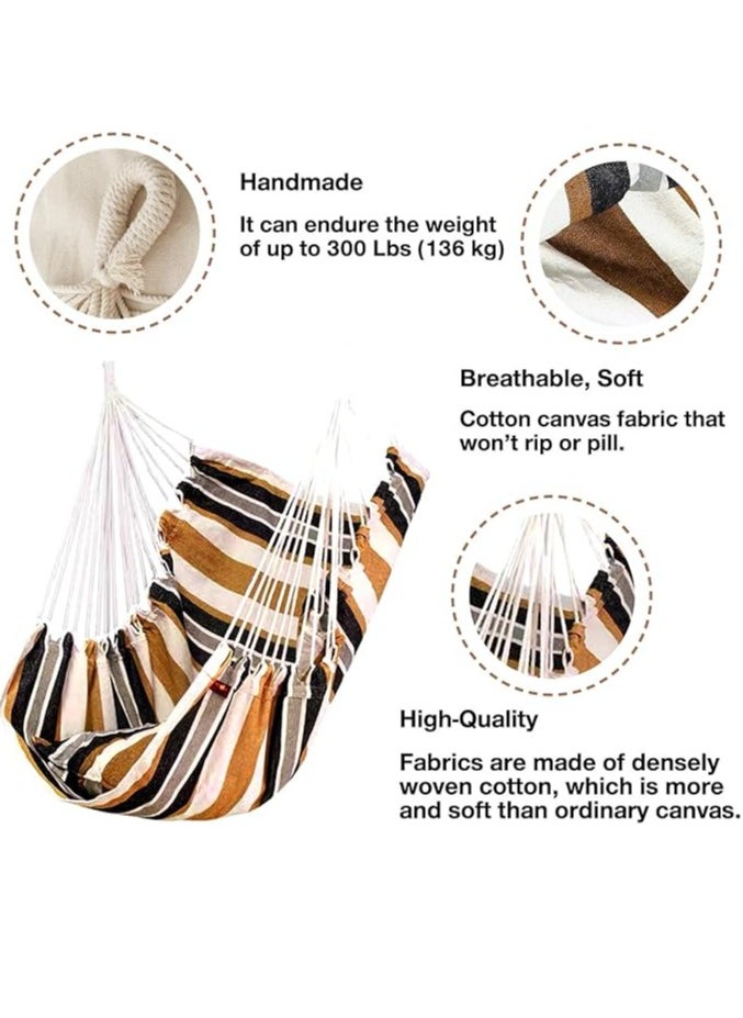Arabest Hammock Chair Hanging Rope Swing, Max 300 Lbs Hanging Chair with Pocket & Durability Perfect for Outdoor, Home, Bedroom, Patio, Yard (Khaki)  - Image 2