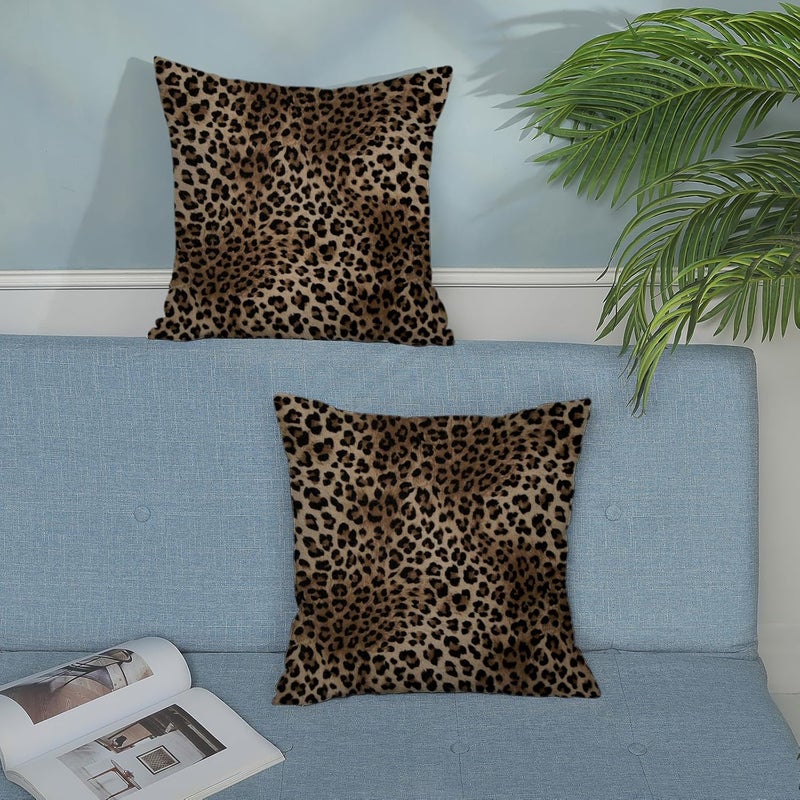 JEFERSO Brown Leopard Pillow Covers 16x16 Set of 2 Cheetah Throw Pillows Skin Animal Print Pillow Cases Cheetah Print Room Decorative Pillows Outdoor Farmhouse Soft Linen Cushion Case for Couch Sofa - Image 4