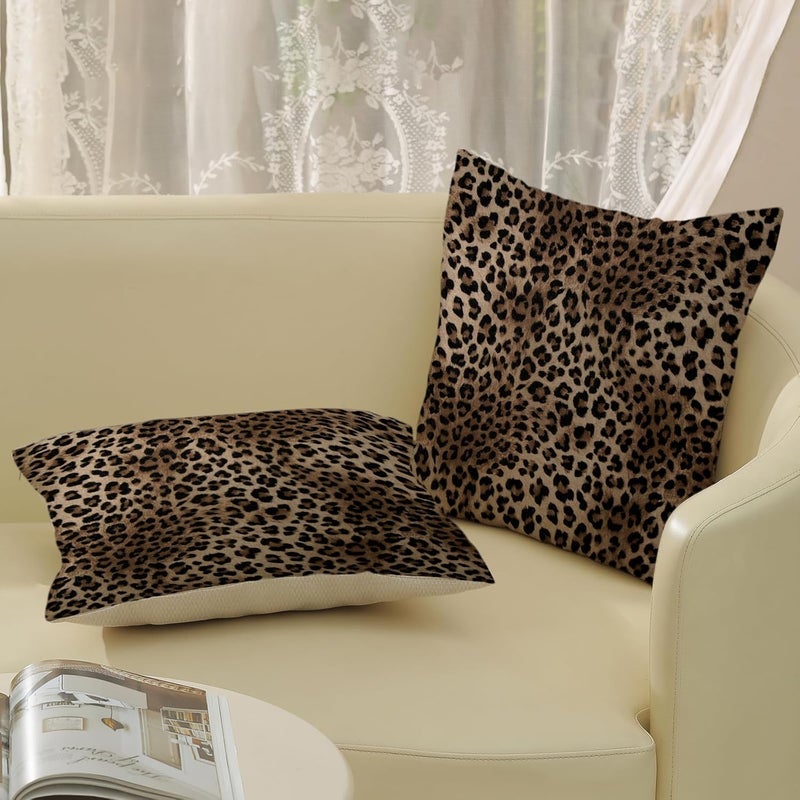 JEFERSO Brown Leopard Pillow Covers 16x16 Set of 2 Cheetah Throw Pillows Skin Animal Print Pillow Cases Cheetah Print Room Decorative Pillows Outdoor Farmhouse Soft Linen Cushion Case for Couch Sofa - Image 5