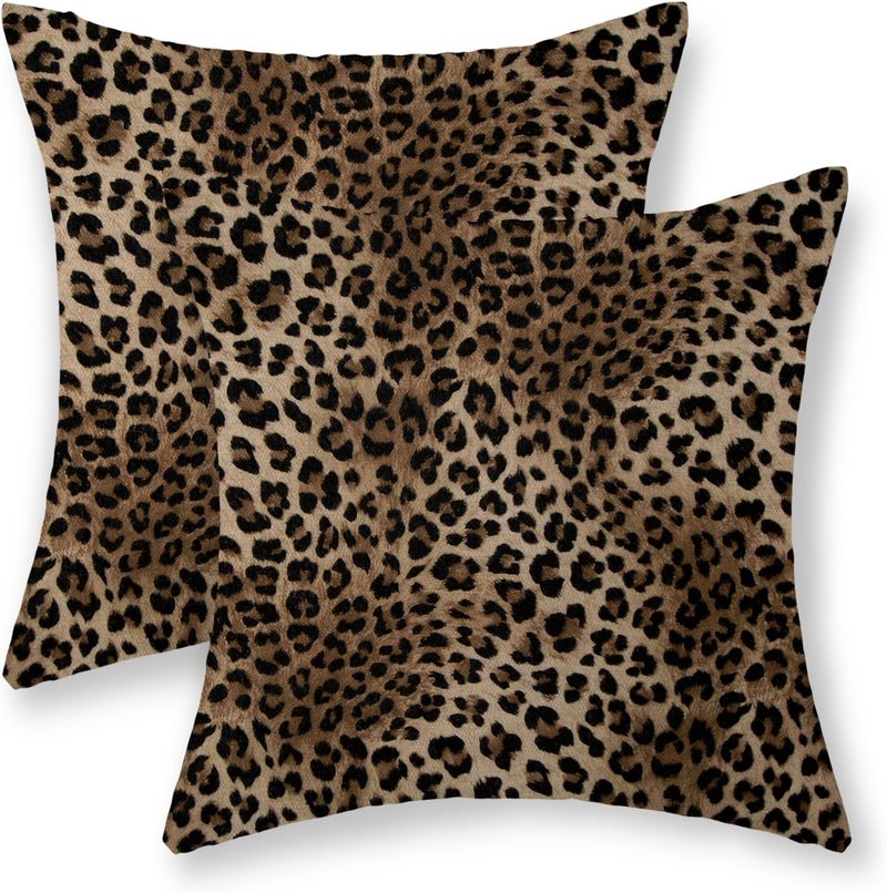 JEFERSO Brown Leopard Pillow Covers 16x16 Set of 2 Cheetah Throw Pillows Skin Animal Print Pillow Cases Cheetah Print Room Decorative Pillows Outdoor Farmhouse Soft Linen Cushion Case for Couch Sofa - Image 1