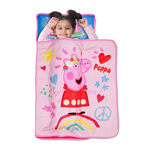 Peppa Pig NoJo Peppa Pig Im so Happy Nap Mat Includes Attached Pillow and Fleece Blanket - Image 1