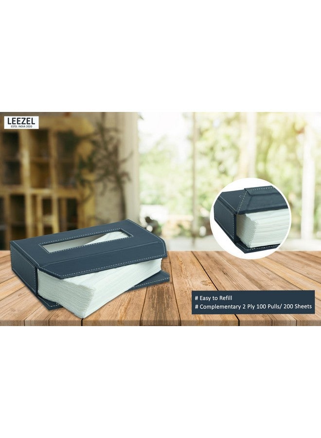 LEEZEL Tissue Box Holder - Tissue Holder - Car Tissue Box Holder - Tissue Dispenser for Bathroom - Leather Tissue Box - Napkin Box (Complementary- 2 Ply 100 Pulls Facial Tissue) (Navy Blue) - Image 3