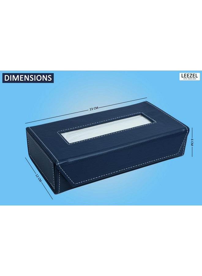 LEEZEL Tissue Box Holder - Tissue Holder - Car Tissue Box Holder - Tissue Dispenser for Bathroom - Leather Tissue Box - Napkin Box (Complementary- 2 Ply 100 Pulls Facial Tissue) (Navy Blue) - Image 2