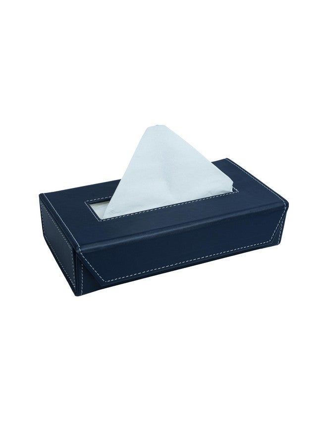 LEEZEL Tissue Box Holder - Tissue Holder - Car Tissue Box Holder - Tissue Dispenser for Bathroom - Leather Tissue Box - Napkin Box (Complementary- 2 Ply 100 Pulls Facial Tissue) (Navy Blue) - Image 1