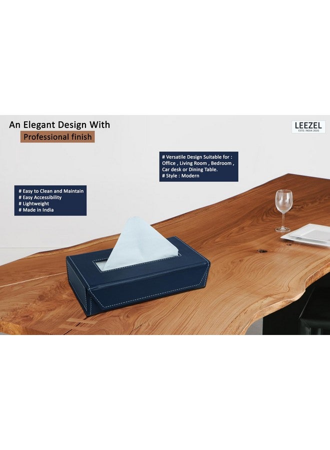 LEEZEL Tissue Box Holder - Tissue Holder - Car Tissue Box Holder - Tissue Dispenser for Bathroom - Leather Tissue Box - Napkin Box (Complementary- 2 Ply 100 Pulls Facial Tissue) (Navy Blue) - Image 4