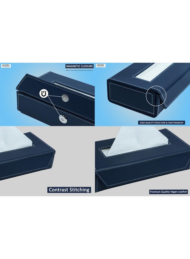 LEEZEL Tissue Box Holder - Tissue Holder - Car Tissue Box Holder - Tissue Dispenser for Bathroom - Leather Tissue Box - Napkin Box (Complementary- 2 Ply 100 Pulls Facial Tissue) (Navy Blue) - Image 5