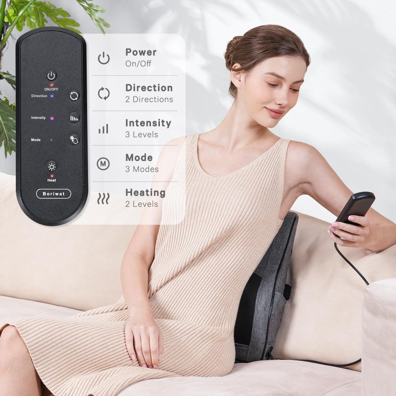 Boriwat Back Massager with Heat, Neck Massager for Pain Relief Deep Tissue, 3D Kneading Massage Pillow for Back, Neck, Shoulder, Legs, Gifts for Women Men Mom Dad - Image 5