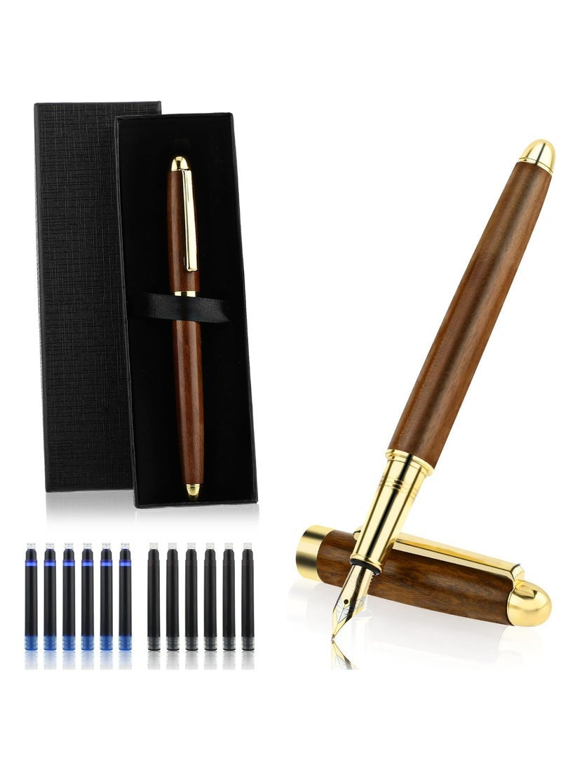 general Ballpoint Pen Set, Vintage Luxury Wooden Fountain Pen Set with Brass Trim, Ballpoint Line 0.5mm Tip Come with 12PCs Ink Cartridges, Nice BallPens Classy Gift Box for Student Executive Office Birthday - Image 1