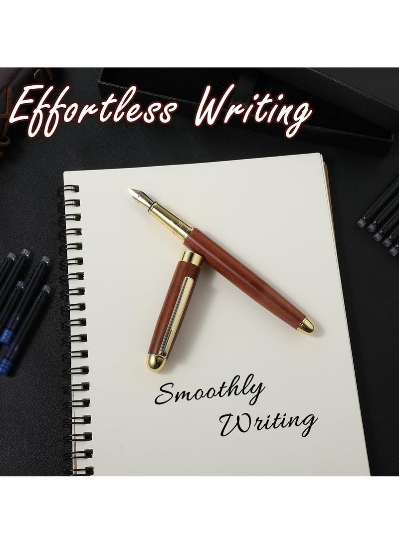 general Ballpoint Pen Set, Vintage Luxury Wooden Fountain Pen Set with Brass Trim, Ballpoint Line 0.5mm Tip Come with 12PCs Ink Cartridges, Nice BallPens Classy Gift Box for Student Executive Office Birthday - Image 5