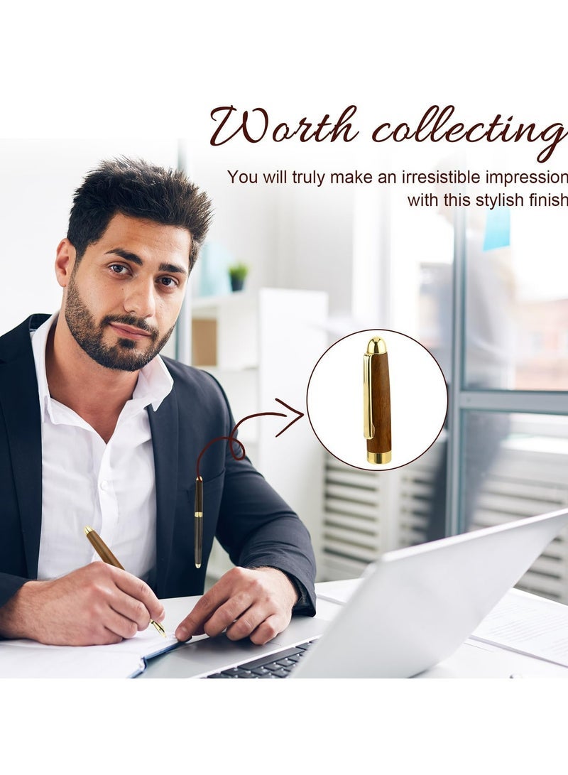 general Ballpoint Pen Set, Vintage Luxury Wooden Fountain Pen Set with Brass Trim, Ballpoint Line 0.5mm Tip Come with 12PCs Ink Cartridges, Nice BallPens Classy Gift Box for Student Executive Office Birthday - Image 2