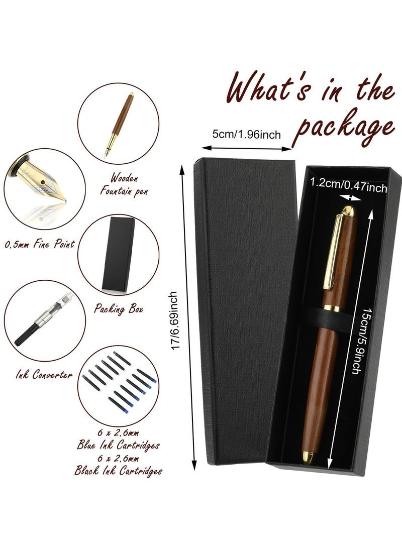 general Ballpoint Pen Set, Vintage Luxury Wooden Fountain Pen Set with Brass Trim, Ballpoint Line 0.5mm Tip Come with 12PCs Ink Cartridges, Nice BallPens Classy Gift Box for Student Executive Office Birthday - Image 4