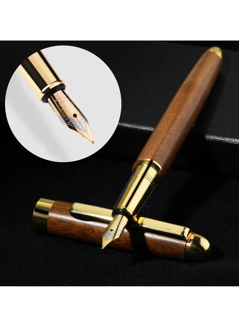 general Ballpoint Pen Set, Vintage Luxury Wooden Fountain Pen Set with Brass Trim, Ballpoint Line 0.5mm Tip Come with 12PCs Ink Cartridges, Nice BallPens Classy Gift Box for Student Executive Office Birthday - Image 3